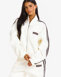 STRIPED ZIP JACKET OFF WHITE/DARK BROWN