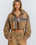 LOGO STITCH CROPPED DENIM JACKET VINTAGE WASH