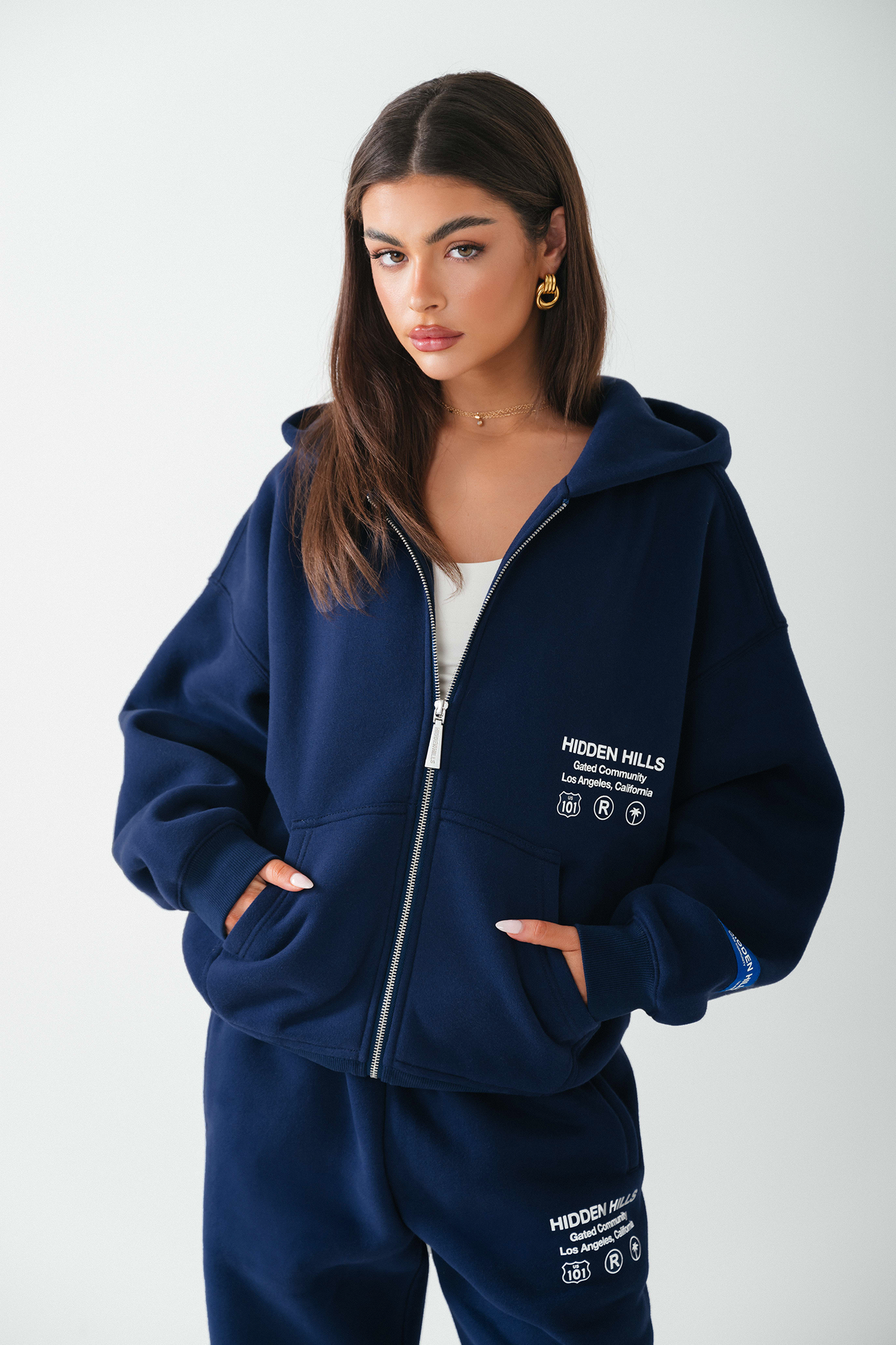 LABEL ZIP HOODIE NAVY