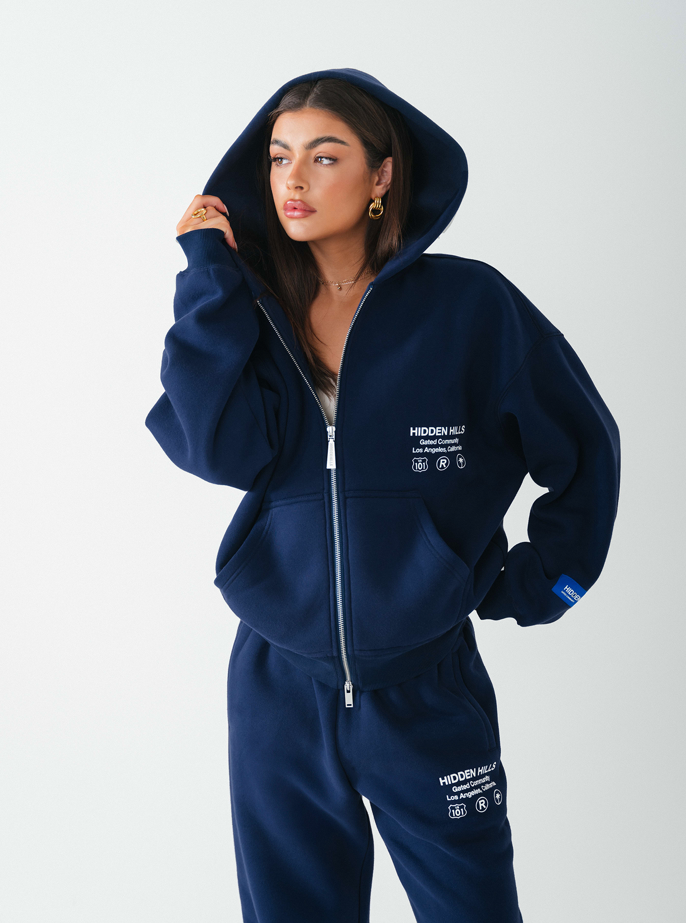 LABEL ZIP HOODIE NAVY