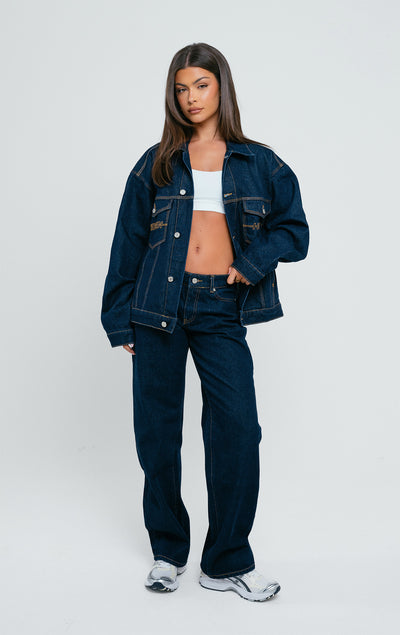 JEANSJACKE MIT LOGOSTICH INDIGO