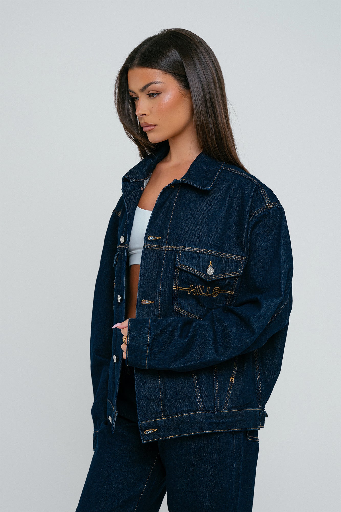 JEANSJACKE MIT LOGOSTICH INDIGO