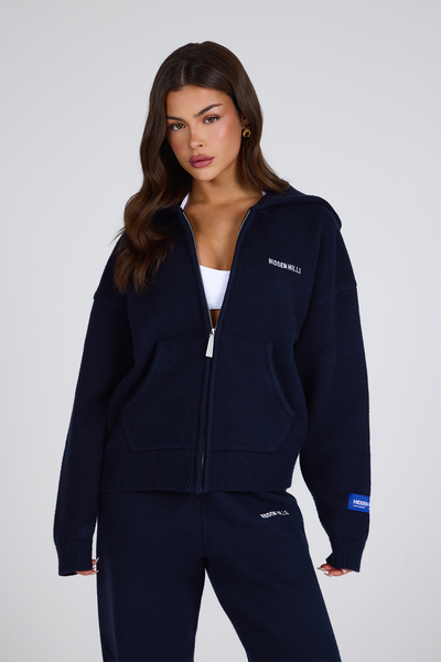 STRICKLABEL-KAPUZENPULLOVER MIT REISSVERSCHLUSS NAVY