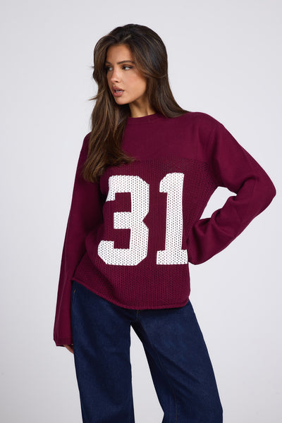 STRICK-LANGARMTRIKOT DUNKLE PFLAUME