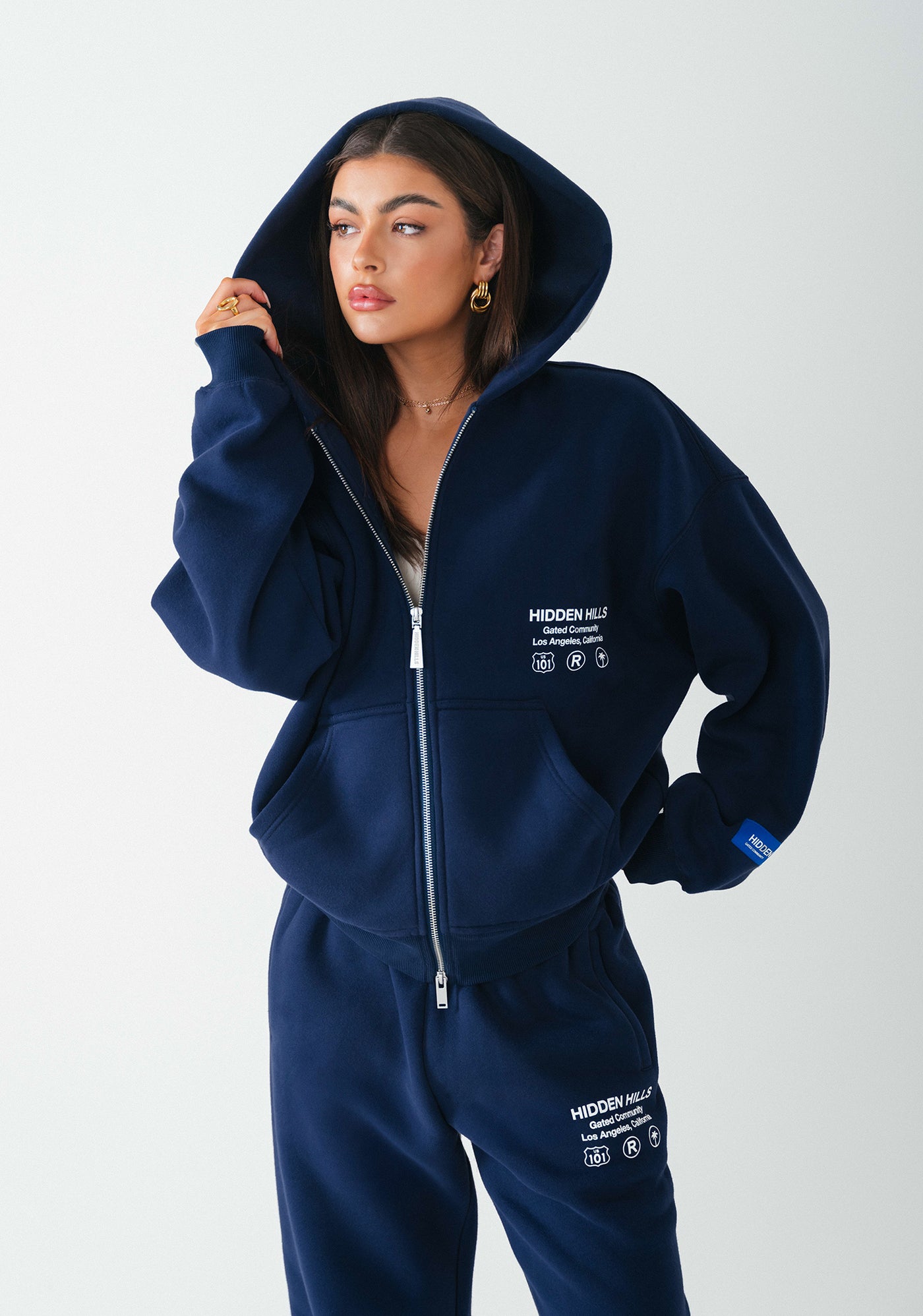 LABEL ZIP HOODIE NAVY