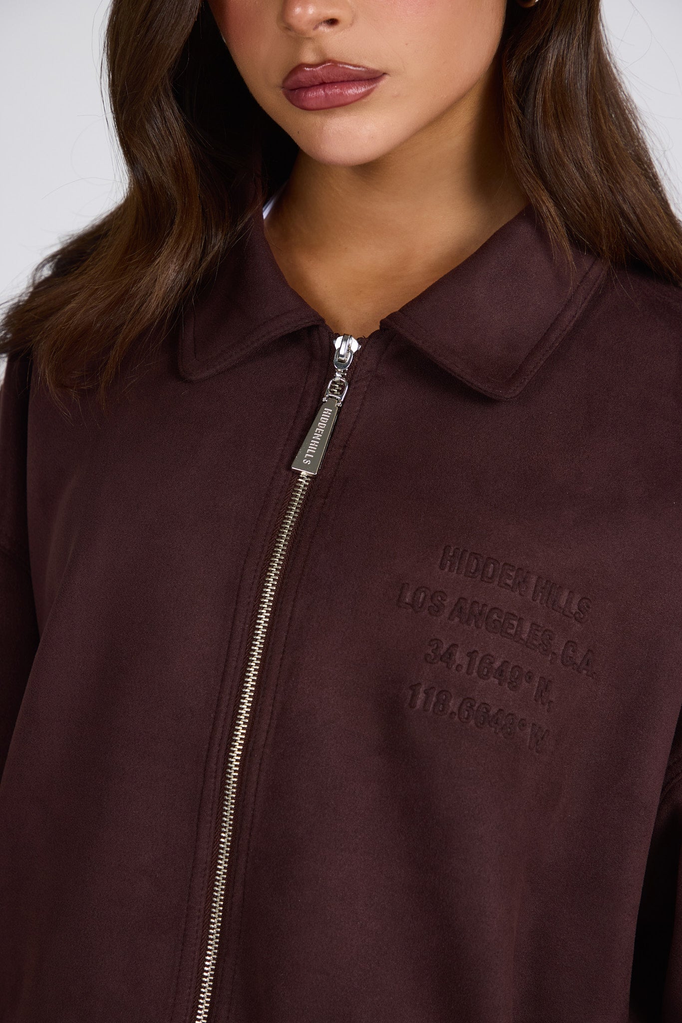 EMBOSSED SUEDE JACKET DARK BROWN