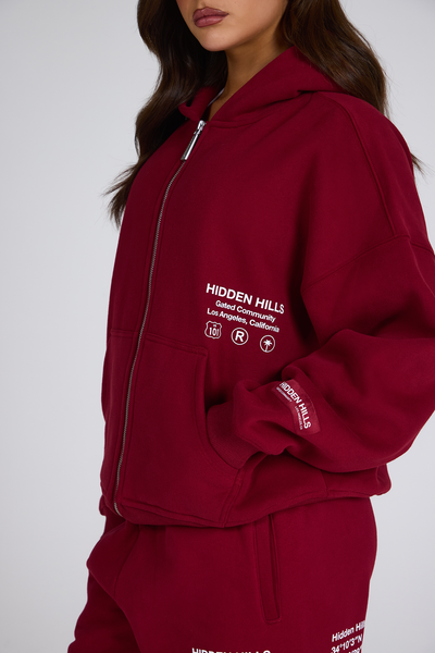 LABEL ZIP HOODIE BURGUNDY
