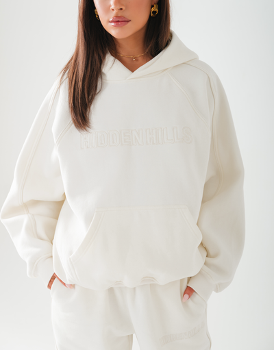 EMBROIDERY PANEL HOODIE CREAM