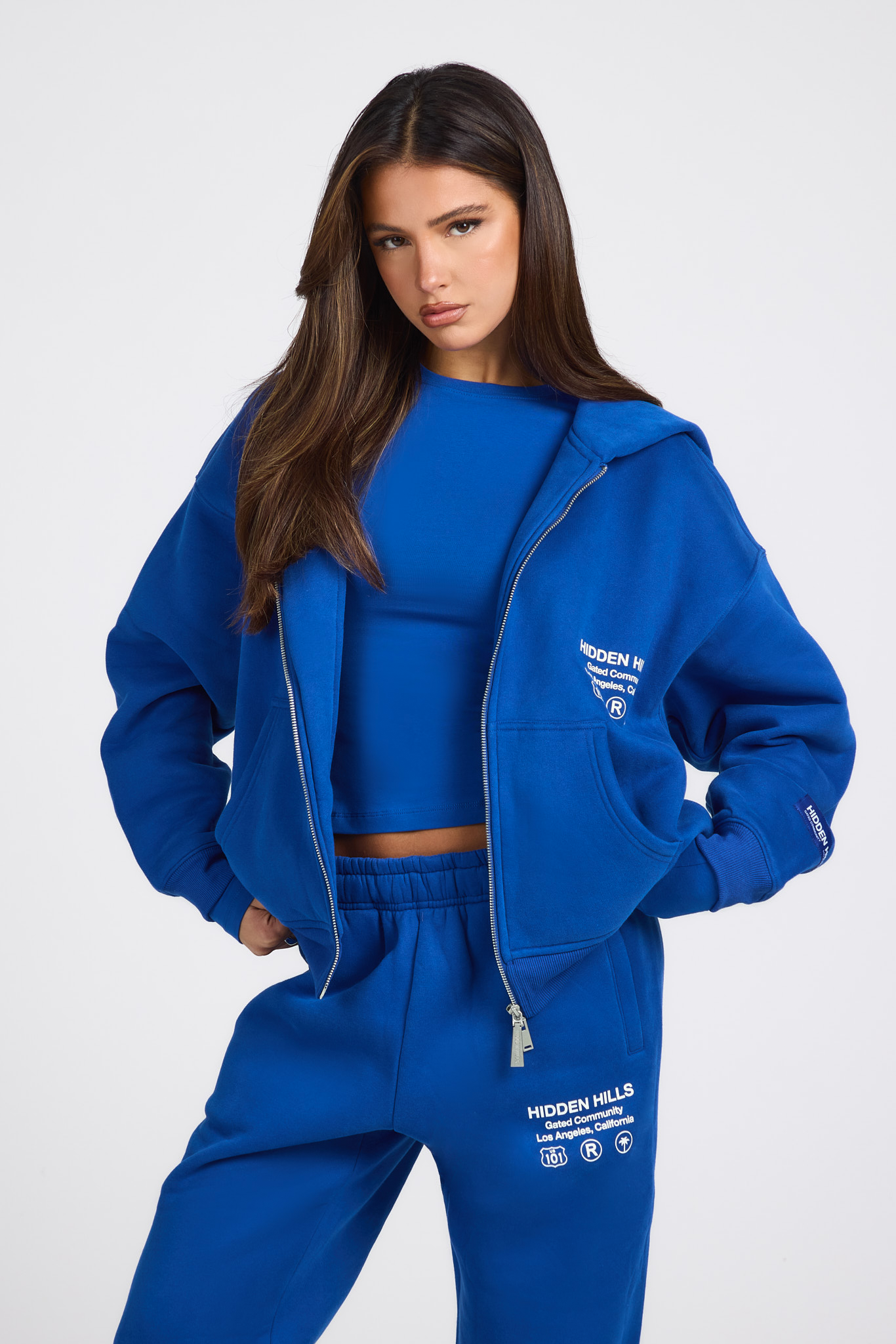 LABEL ZIP HOODIE ROYAL BLUE