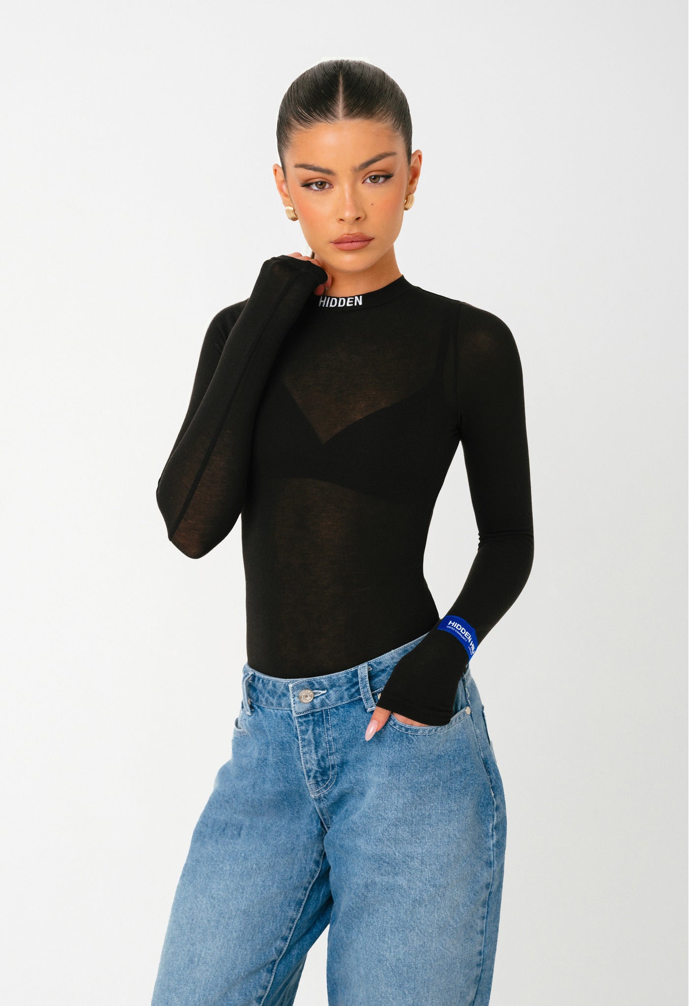 BLUE LABEL SHEER BODYSUIT BLACK