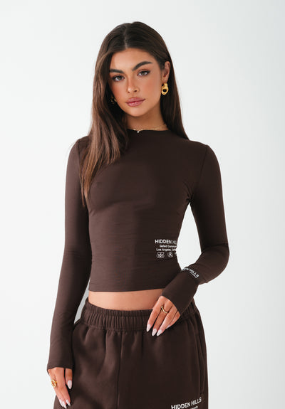 LABEL LONGSLEEVE TOP DARK BROWN