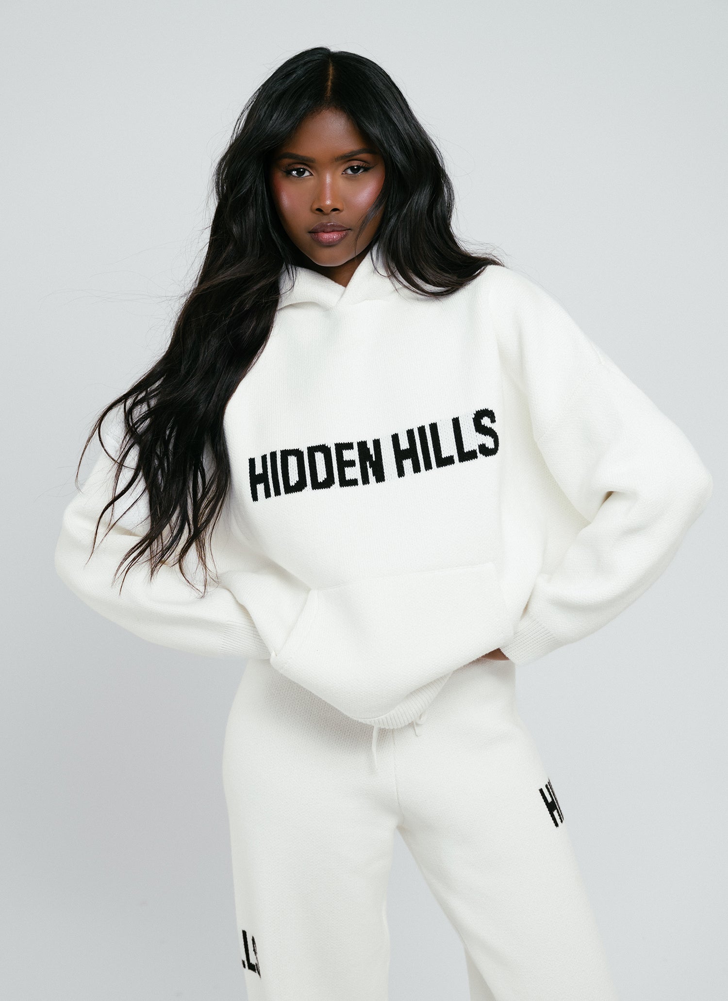Off White Soft Knit Print Hoodie main image 1