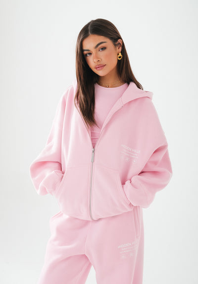 LABEL ZIP HOODIE LIGHT PINK