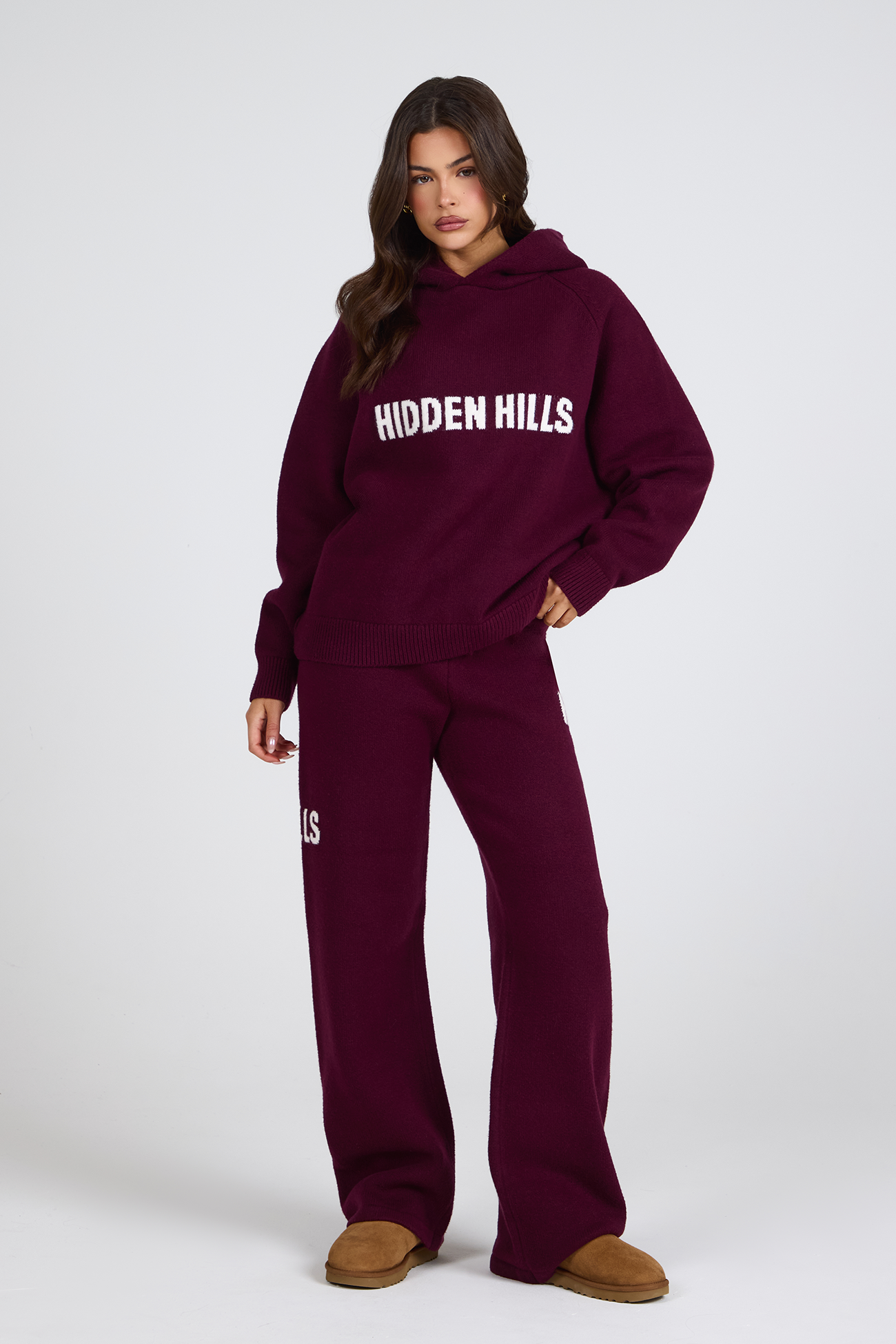 KNIT HOODIE DARK PLUM