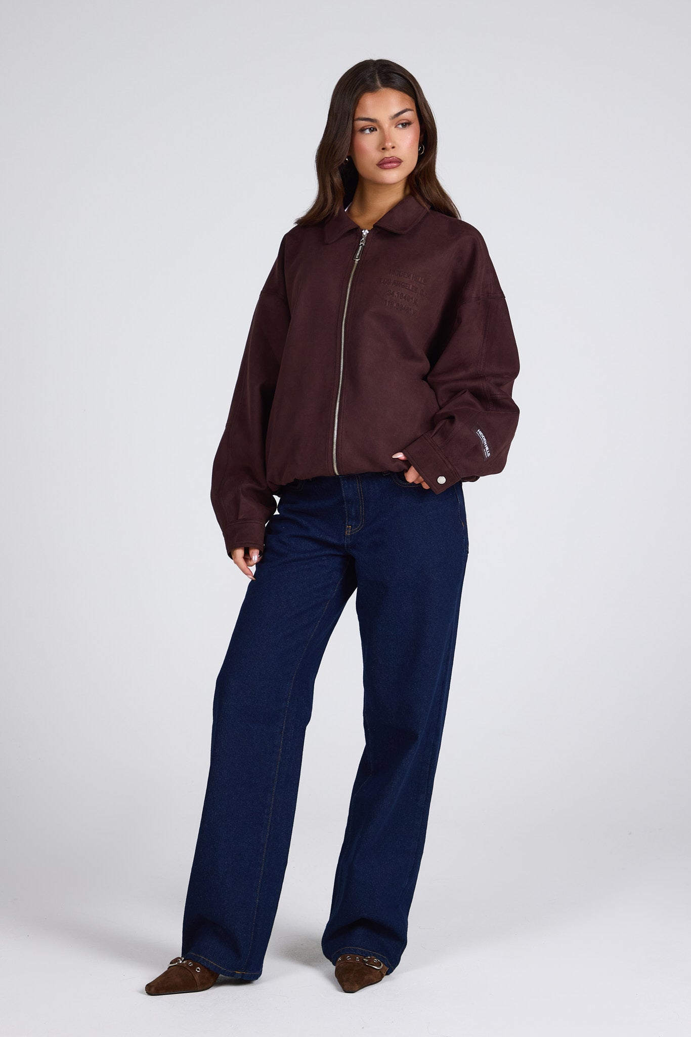 VESTE EN DAIM GAUFRÉ MARRON FONCÉ