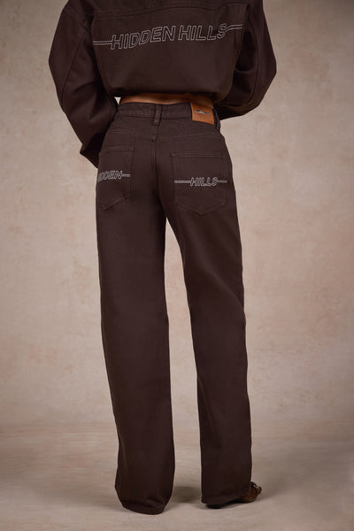 JEANS AVEC LOGO SURPIQUÉ MARRON FONCÉ