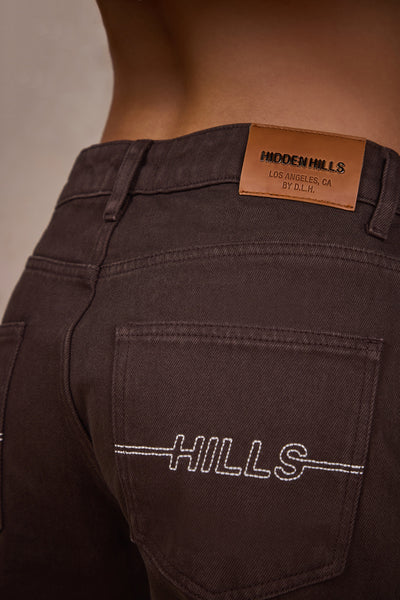 JEANS AVEC LOGO SURPIQUÉ MARRON FONCÉ