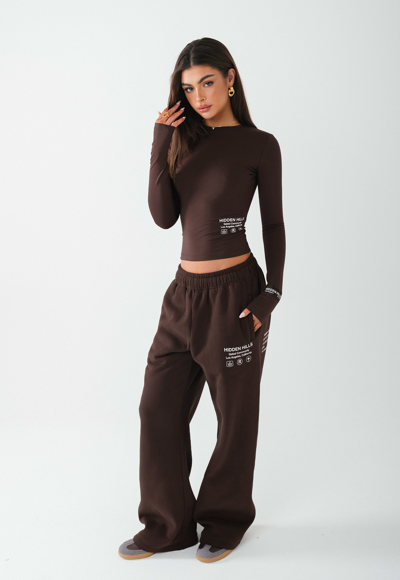 LABEL PANTALON DE SURVÊTEMENT À JAMBE DROITE MARRON FONCÉ