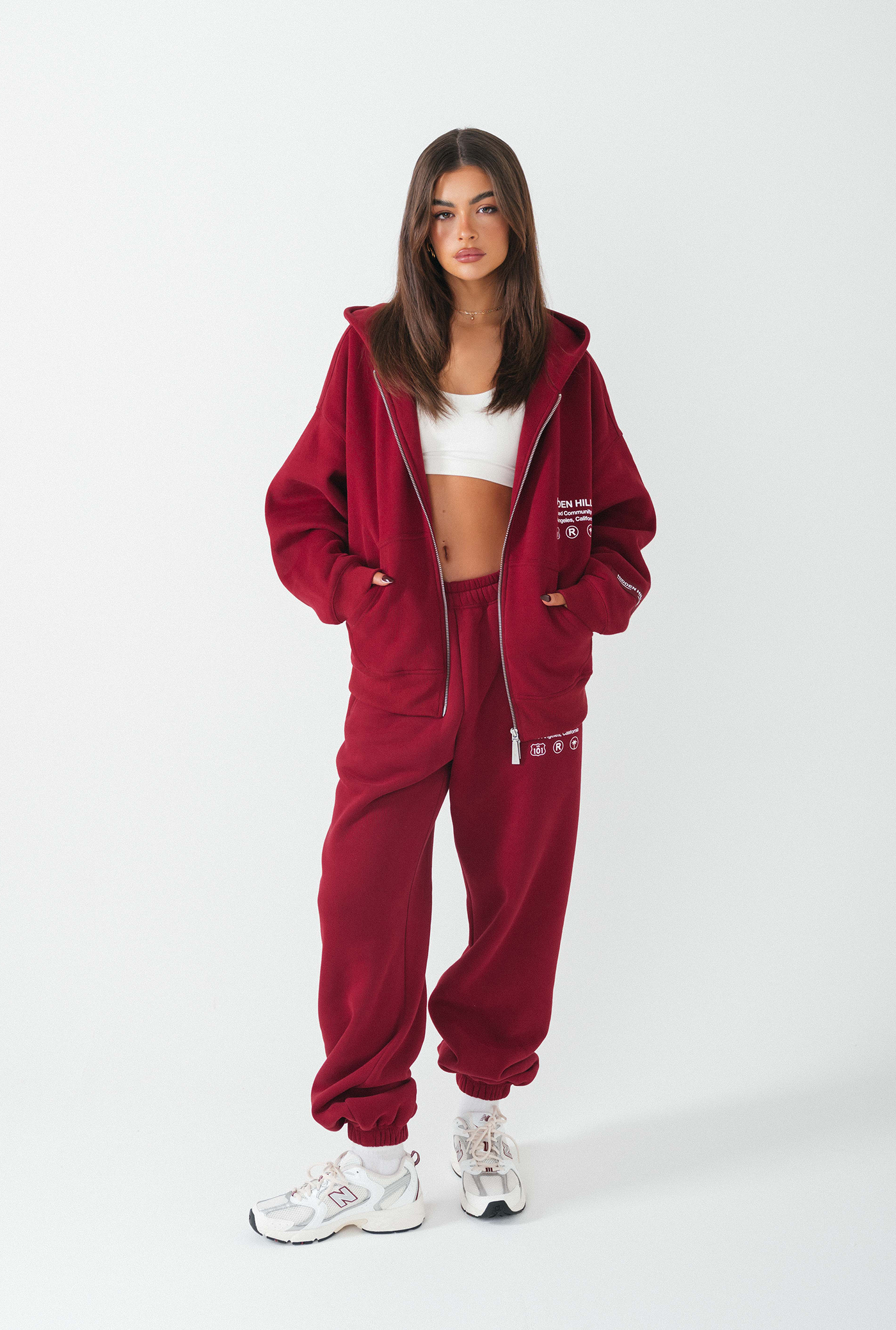 LABEL ZIP HOODIE BURGUNDY