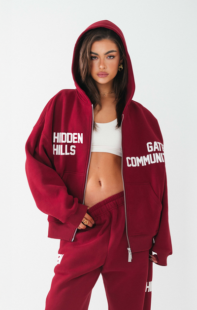 GATED COMMUNITY ZIP HOODIE BURGUNDY