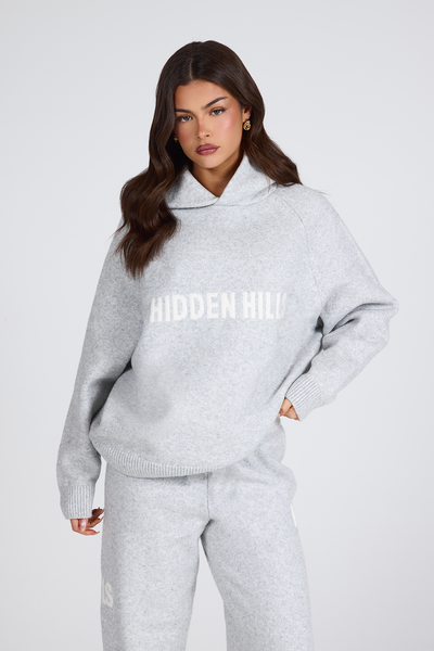 SWEAT À CAPUCHE EN TRICOT GRIS CLAIR