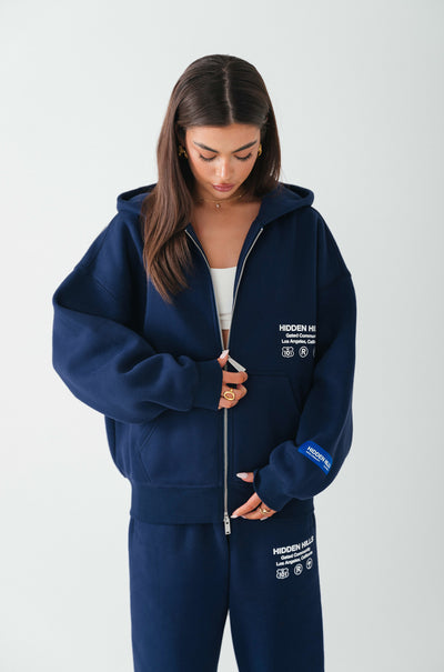 LABEL ZIP HOODIE NAVY