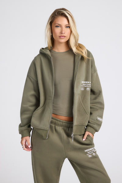 LABEL ZIP HOODIE SAGE